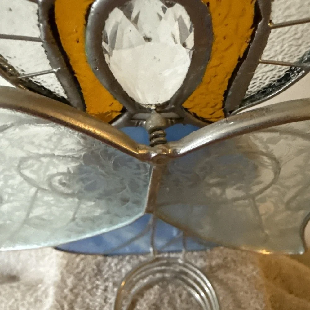 Vintage Blue Angel Stained Glass Votive Candle Holder Christmas 10